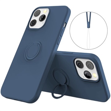 iPhone 13 Pro vloeibaar siliconen hoesje met ringhouder blauw