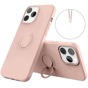 iPhone 13 Pro Max vloeibaar siliconen hoesje met ringhouder roze
