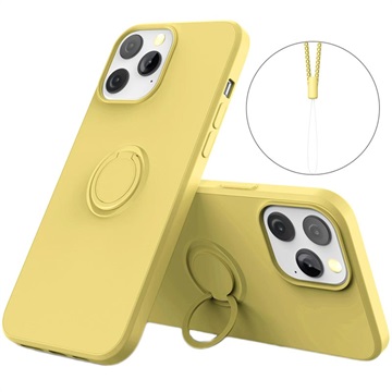 iPhone 13 Pro vloeibaar siliconen hoesje met ringhouder geel