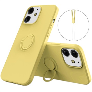 iPhone 13 vloeibaar siliconen hoesje met ringhouder geel