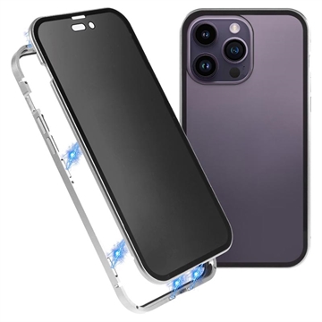iPhone 15 Pro Magnetisch Hoesje met Privacygehard Glas Zilver