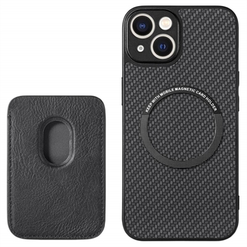 iPhone 15 Magnetic Case with Card Holder Carbon Fiber Black