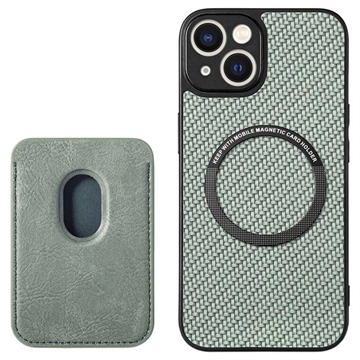 iPhone 15 Magnetic Case with Card Holder Carbon Fiber Green