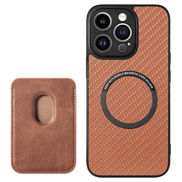 iPhone 15 Pro Magnetic Case with Card Holder Carbon Fiber Brown