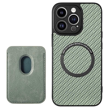 iPhone 15 Pro Magnetic Case with Card Holder Carbon Fiber Green
