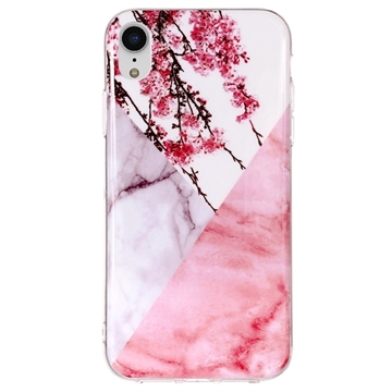 iPhone XR Marmerpatroon IMD TPU Hoesje Roze Bloemen