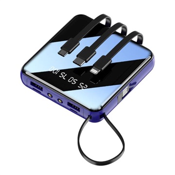 Mini Powerbank 10000mAh 2x USB, Lightning, USB-C, MicroUSB Blauw