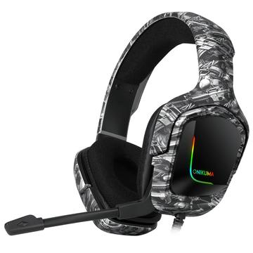 ONIKUMA K20 Camouflage Gaming Headset PS4 Hoofdtelefoon met Microfoon-Led Light Donkergrijs