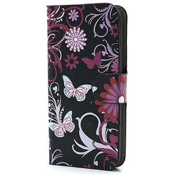 iPhone 5-5S-SE Wallet Leren Hoesje Vlinders-Bloemen