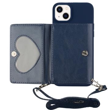 Heart-Serie iPhone 14 Plus Hoesje met Portemonnee en Riem Donkerblauw