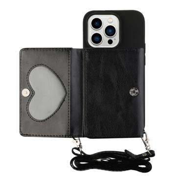 Heart-Serie iPhone 14 Pro Hoesje met Portemonnee en Riem Zwart