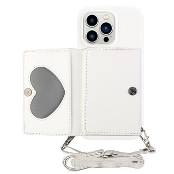 Heart-Serie iPhone 14 Pro Hoesje met Portemonnee en Riem Wit