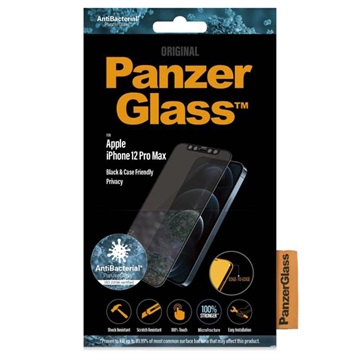 PANZERGLASS Anti-bacteriële Zwarte Case Friendly met Privacyglas voor Apple iPhone 12 Pro Max