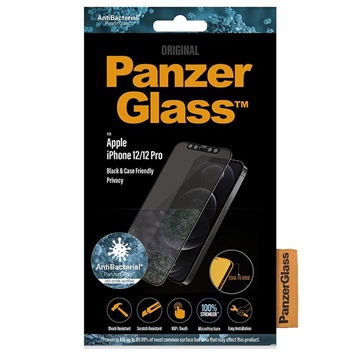 PANZERGLASS Anti-bacteriële Zwarte Case Friendly met Privacyglas voor Apple iPhone 12-12 Pro