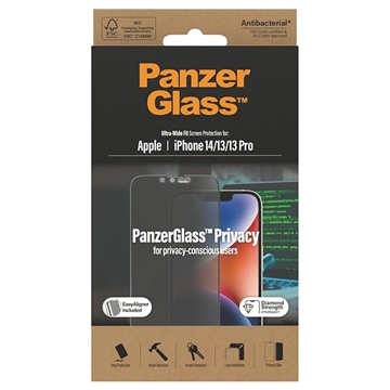 iPhone 13-13 Pro-14 PanzerGlass Ultra-Wide Fit Privacy EasyAligner Screenprotector Zwarte Rand