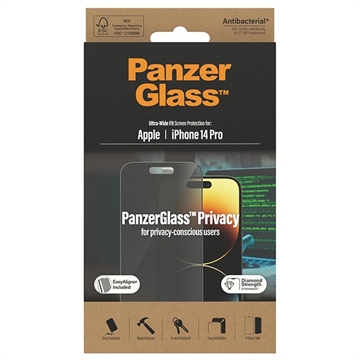 iPhone 14 Pro PanzerGlass Ultra-Wide Fit Privacy EasyAligner Screenprotector Zwarte Rand
