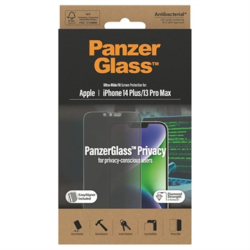 iPhone 13 Pro Max-14 Plus PanzerGlass Ultra-Wide Fit Privacy EasyAligner Screenprotector Zwarte Rand