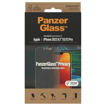 PanzerGlass Ultra-Wide Fit Privacy iPhone 13-13 Pro-14 Screenprotector Zwart