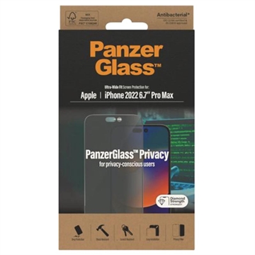 PanzerGlass Ultra-Wide Fit Privacy iPhone 14 Pro Max Screenprotector Zwart