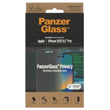 PanzerGlass Ultra-Wide Fit Privacy iPhone 14 Pro Screenprotector Zwart