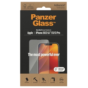 PanzerGlass Ultra-Wide Fit iPhone 13-13 Pro-14 Screenprotector Zwart