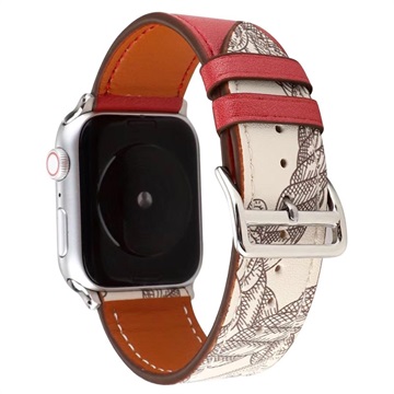 Apple Watch Series 7-SE-6-5-4-3-2-1 Patroon Leren Band 41mm-40mm-38mm Rood