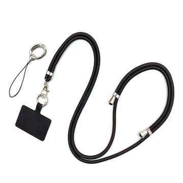 Polyester telefoonkoord verstelbaar 5mm nekband Crossbody mobiele telefoon riem met patch Zwart