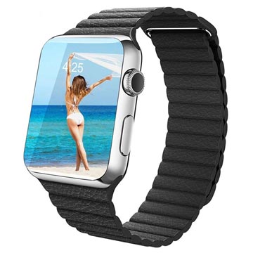 Apple Watch Series 4321 Premium Leder Bandje 44Mm 42Mm Zwart huismerk kopen in de aanbieding