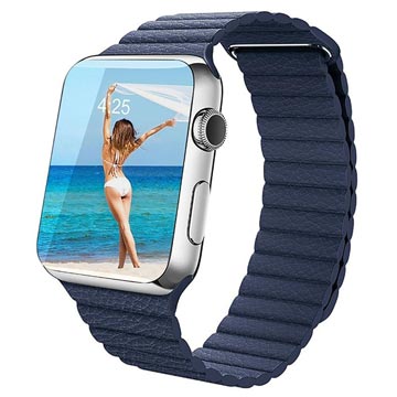 Apple Watch Series Ultra 2/Ultra/9/8/SE (2022)/7/SE/6/5/4/3/2/1 Premium Leren Band - 49mm/45mm/44mm/42mm - Blauw