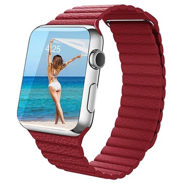 Apple Watch Series 4321 Premium Leder Bandje 44Mm 42Mm Rood huismerk kopen in de aanbieding