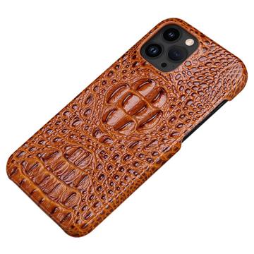 Luxury Crocodile iPhone 14 Pro Leren Gecoate Case Koffie