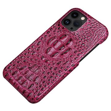 Luxury Crocodile iPhone 14 Pro Leren Gecoate Case Wijnrood
