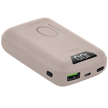 Puro Compact Power Bank 10000mAh met display USB-A, USB-C, 15W Roze