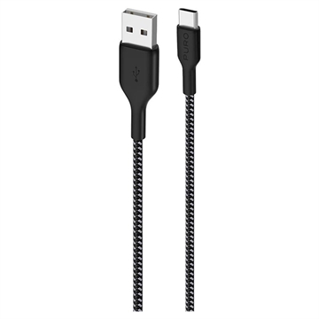 Puro Fabric Ultra-Strong USB-A-USB-C Kabel 2m, 30W Zwart