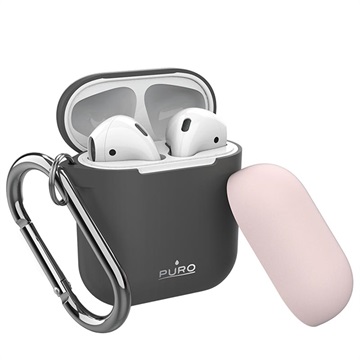 Puro Icon Airpods 2 Siliconen Hoesje Met Karabijnhaak Donkergrijs Roze huismerk kopen in de aanbieding