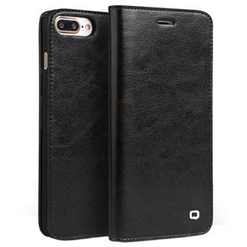 iPhone 7 Plus Qialino Classic Wallet Leren Hoesje Zwart