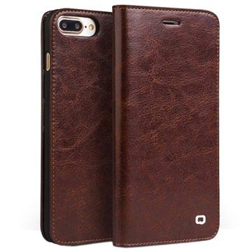 iPhone 7 Plus Qialino Classic Wallet Leren Hoesje Bruin