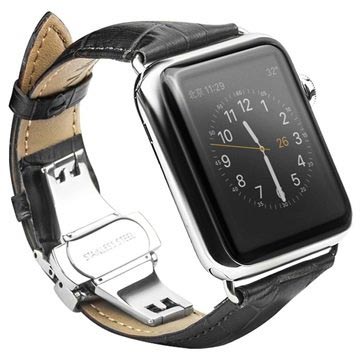 Apple Watch Series Ultra 2/Ultra/9/8/SE (2022)/7/SE/6/5/4/3/2/1 Qialino Leren Polsband - 49mm/45mm/44mm/42mm - Zwart