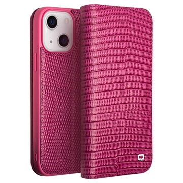 Qialino iPhone 14 Wallet Leren Hoesje Krokodil Hot Pink