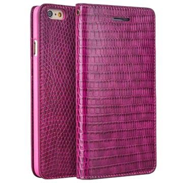 iPhone 6-6S Qialino Wallet Leren Hoesje Krokodillenhuid Hot Pink