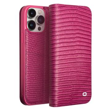 Qialino iPhone 15 Pro Max Wallet Leren Hoesje Krokodil Hot Pink