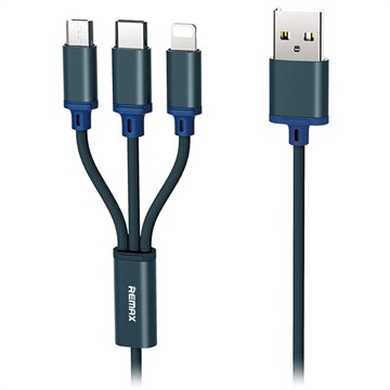 Remax Gition 3-in-1 USB Kabel Lightning, Type-C, MicroUSB Blauw