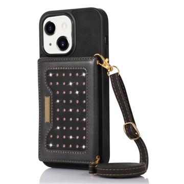 Rhinestone Decor iPhone 14 Plus Hoesje met Portemonnee Zwart
