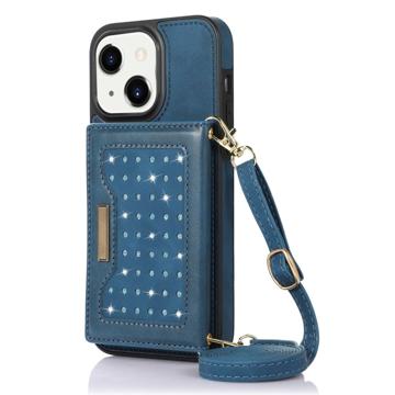 Rhinestone Decor iPhone 14 Plus Hoesje met Portemonnee Blauw