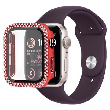 Strass Decoratief Apple Watch SE (2022)/SE/6/5/4 Cover met Screenprotector - 44mm - Rood