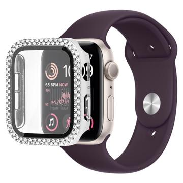 Strass Decoratief Apple Watch SE (2022)/SE/6/5/4 Cover met Screenprotector - 44mm - Zilver