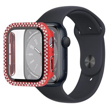 Strass Decoratief Apple Watch Series 9/8/7 Case met Screenprotector - 41mm - Rood