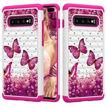 Rhinestone Glam Samsung Galaxy S10 Hybrid Case Roze Vlinders huismerk kopen in de aanbieding