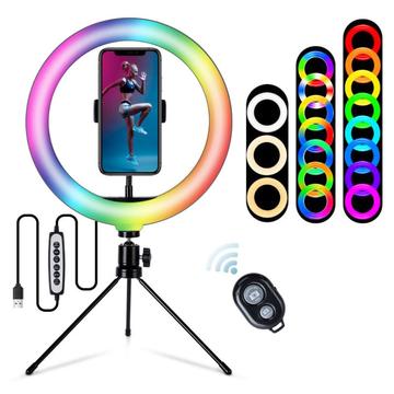 S26-RGB 10 USB-aangedreven RGB LED Ring Licht met Telefoonhouder voor Live Uitzending Make-up Selfie