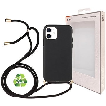 Saii Eco Line iPhone 12 Mini biologisch afbreekbaar hoesje met riem zwart
